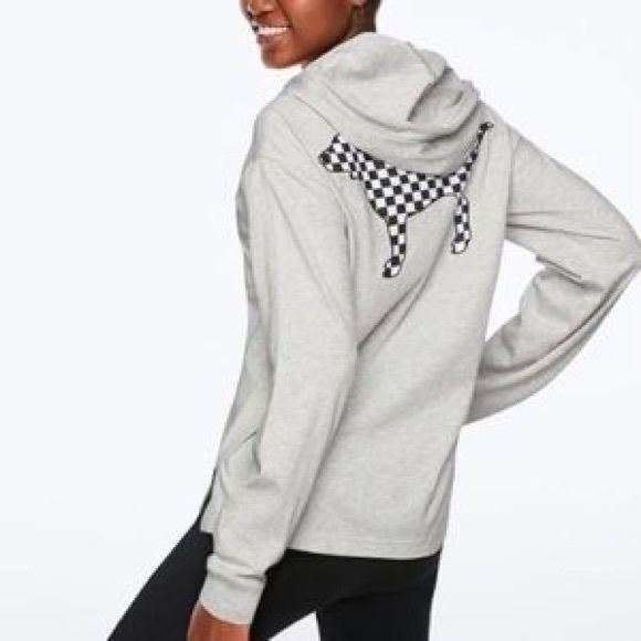 Victoria's Secret Tops - Victoria’s Secret PINK Hoodie Tee Checkered Dog